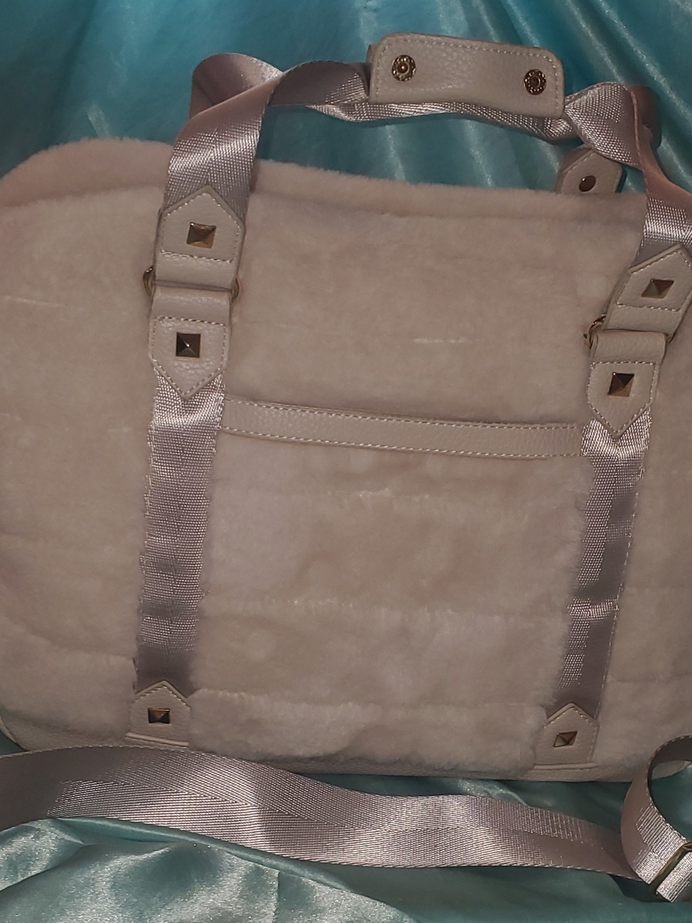 Cynthia Rowley Cream Faux Fur Alex Duffle/Satchel/Crossbody Travel Bag